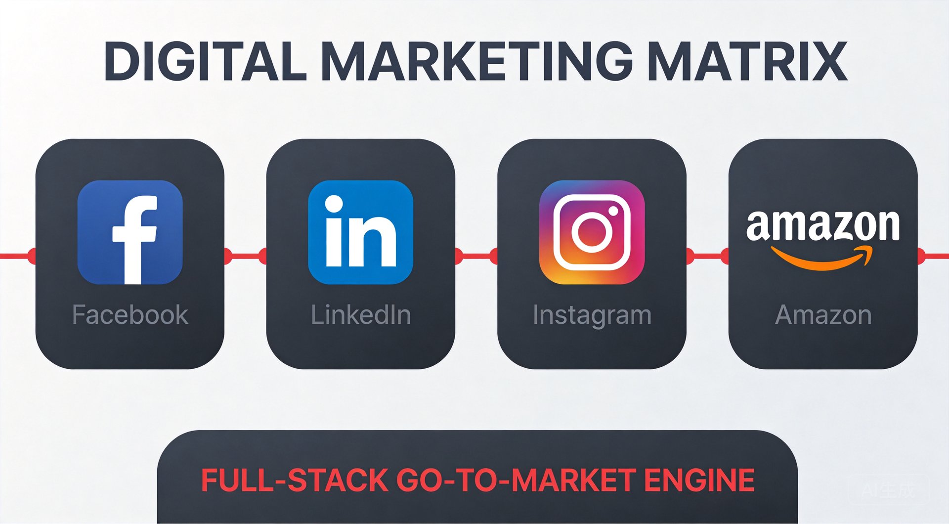 Digital marketing matrix — Facebook, LinkedIn, Instagram, Amazon